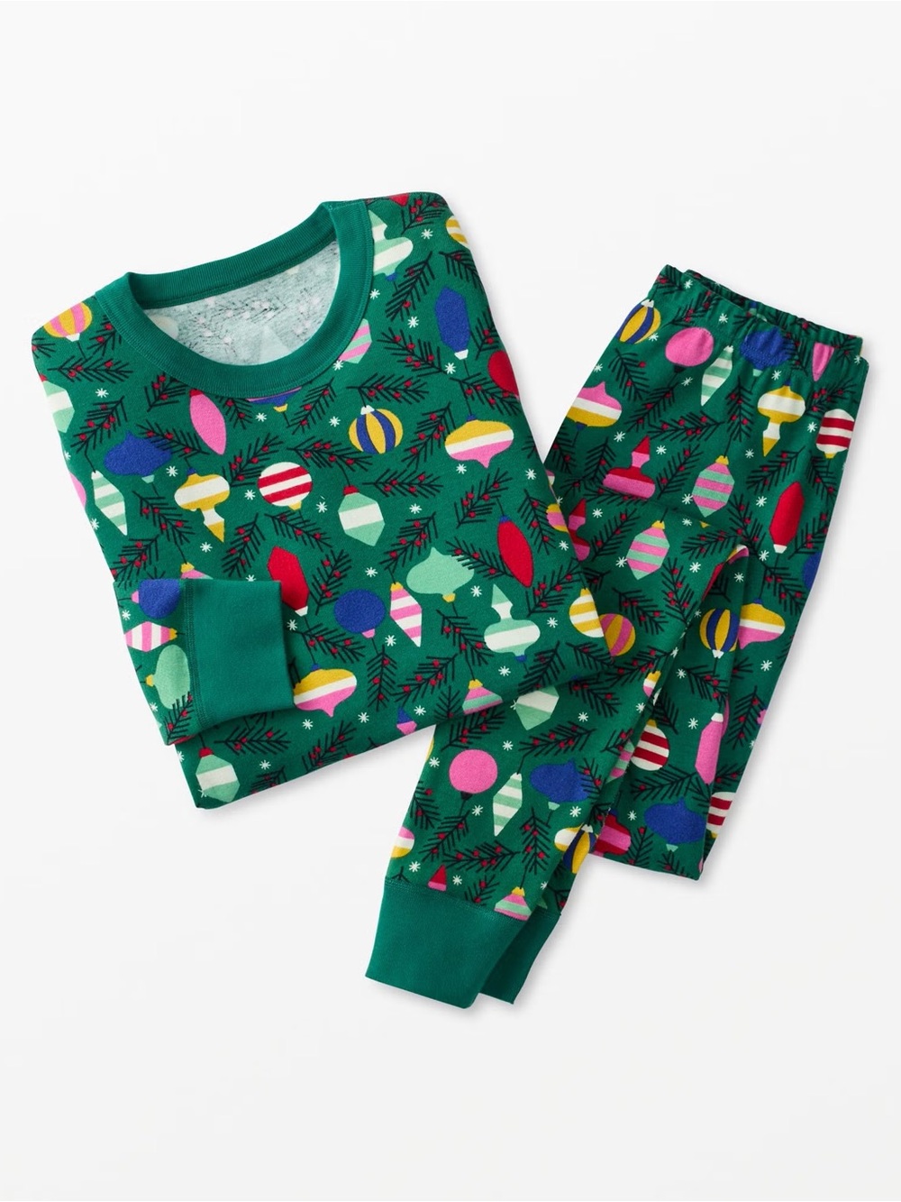 Hanna Andersson Bright Bulbs Pajama Set Long John Green 14-16 Holiday Christmas